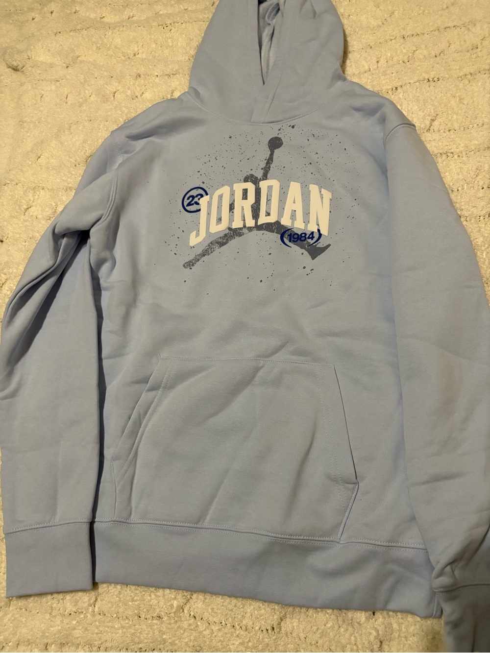 Jordan Light Blue Pullover Hoodie with White & Navy Logo